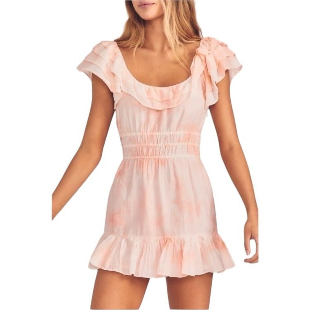 New LoveShackFancy Kamie Ruffle Tie Dye Mini Dress in Peach Twist Size XL